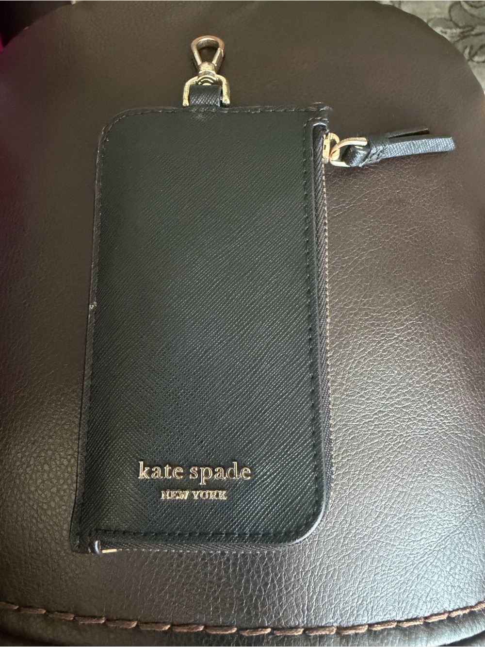 Kate Spade Staci Black Saffiano Leather Zip Card Case ID Lanyard Wallet